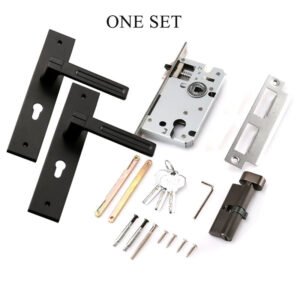 Modern Matte Black Interior Wooden Door Lock Set | Minimalist Square Lever Handle with Silent Mortise Lock Body