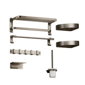 7 Pieces Gunmetal Grey Bathroom Hardware Set | Aluminum Alloy Towel Rack Kit