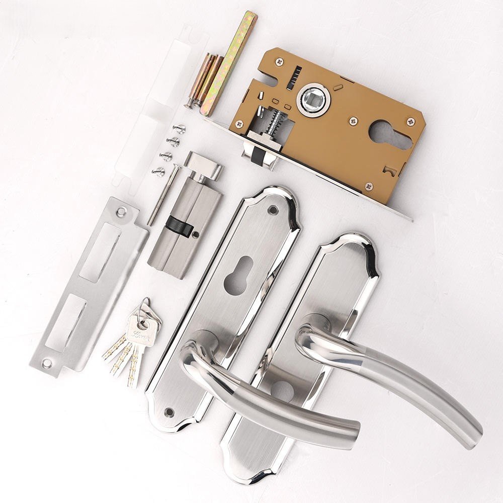 Modern European Style Wooden Door Lock Set | Premium Interior Lever Handle with Mortise Lock Body & Security Cylinder