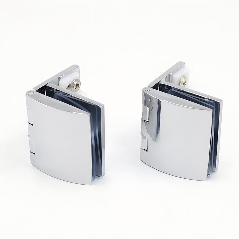 Perforated Curved Glass Hinge | Modern Wall to Glass Cabinet & Shower Pivot
