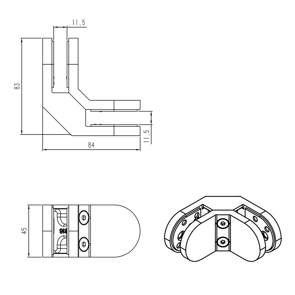 Heavy Duty High Quality Stainless Steel 90 Degree Glass to Glass Clamp
