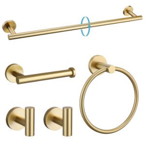 Brushed Gold Luxury Bathroom Hardware Set | 5 Piece Stainless Steel Accessory Kit
